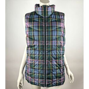 Lands End Down Puffer Vest Women L 14-16 NWOT Full Zip‎ Sleeveless Jacket Tartan